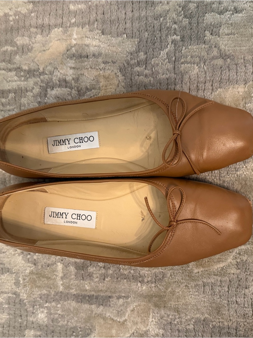 Jimmy Choo Tan Leather Bow Ballet Flats
